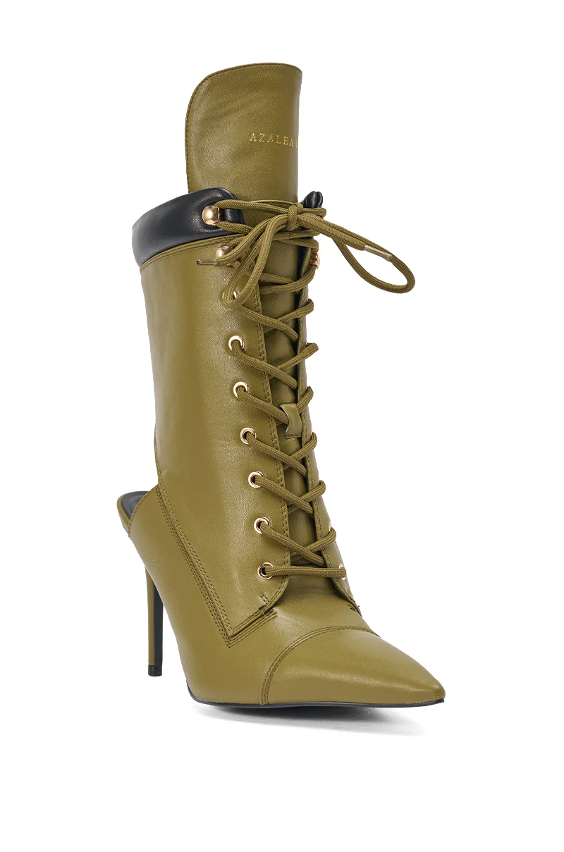 AZALEA WANG XIOMARA OLIVE LACE UP STILETTO BOOTIE - Image 4