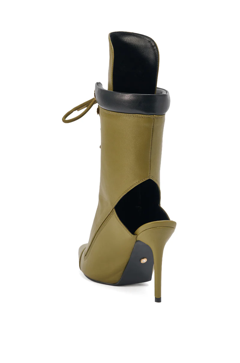 AZALEA WANG XIOMARA OLIVE LACE UP STILETTO BOOTIE - Image 5