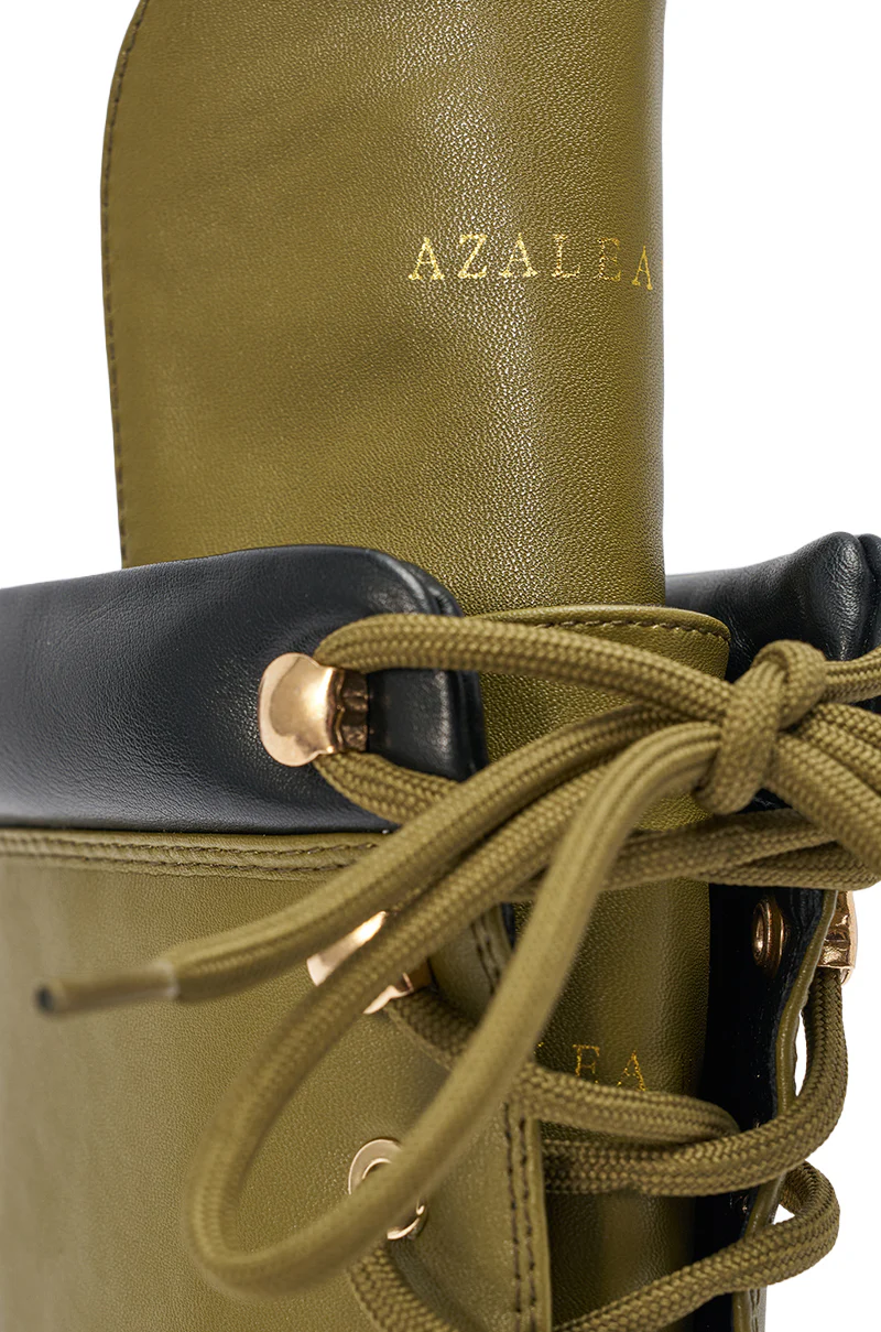 AZALEA WANG XIOMARA OLIVE LACE UP STILETTO BOOTIE - Image 6