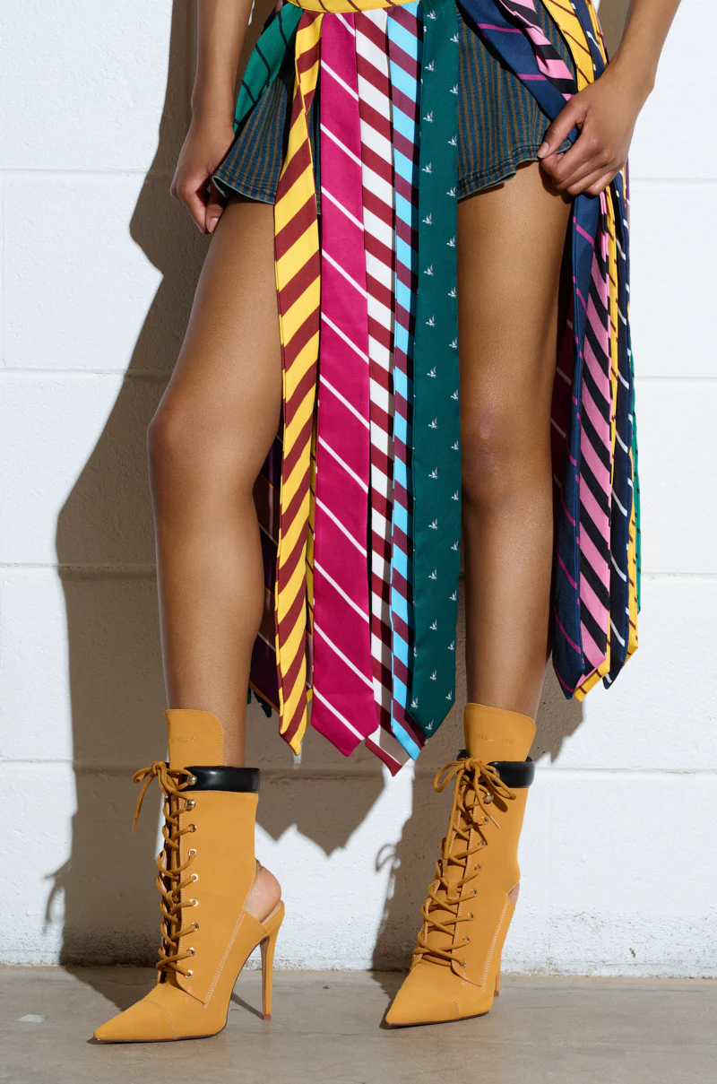 AZALEA WANG XIOMARA YELLOW LACE UP STILETTO BOOTIE - Image 4