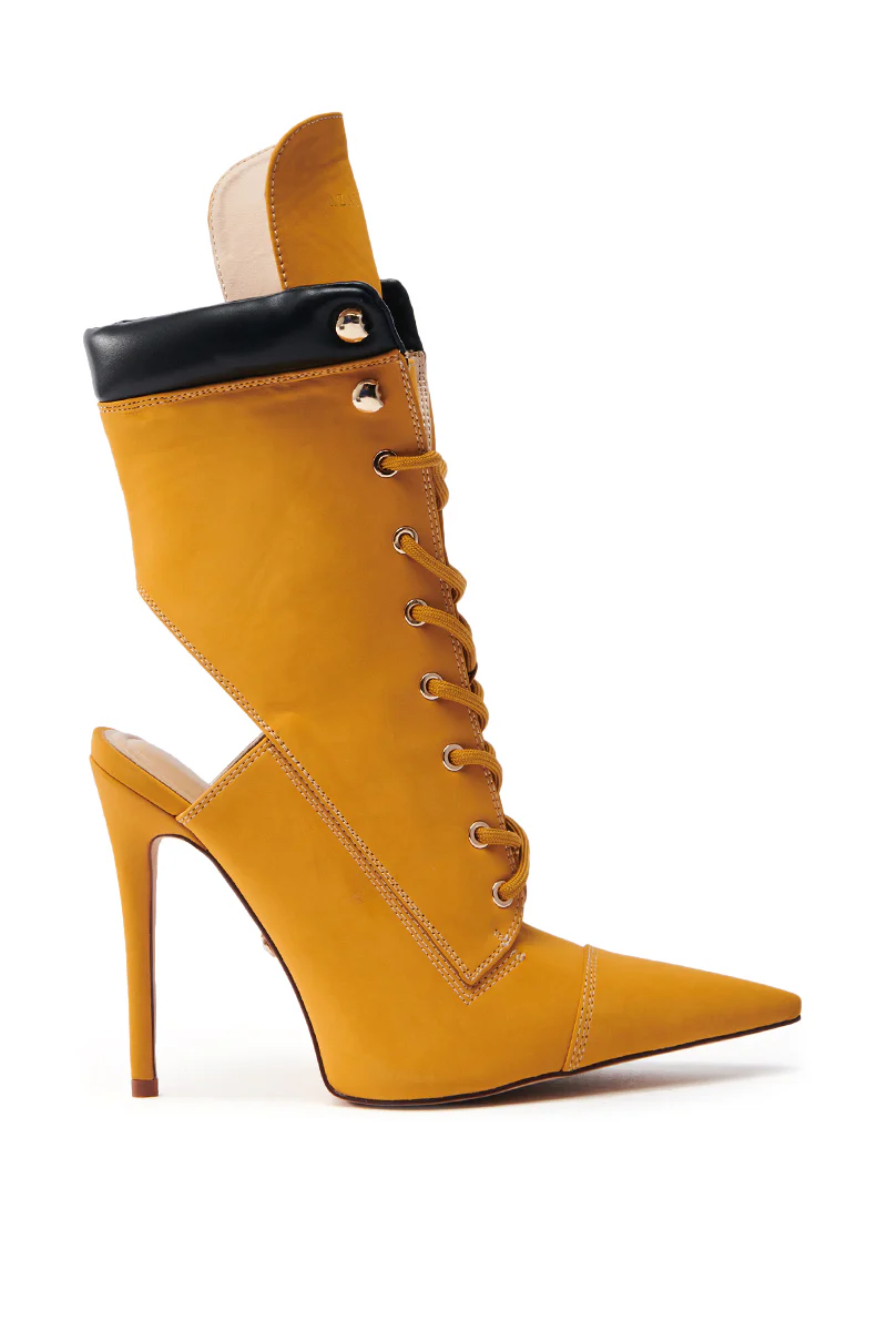 AZALEA WANG XIOMARA YELLOW LACE UP STILETTO BOOTIE - Image 5