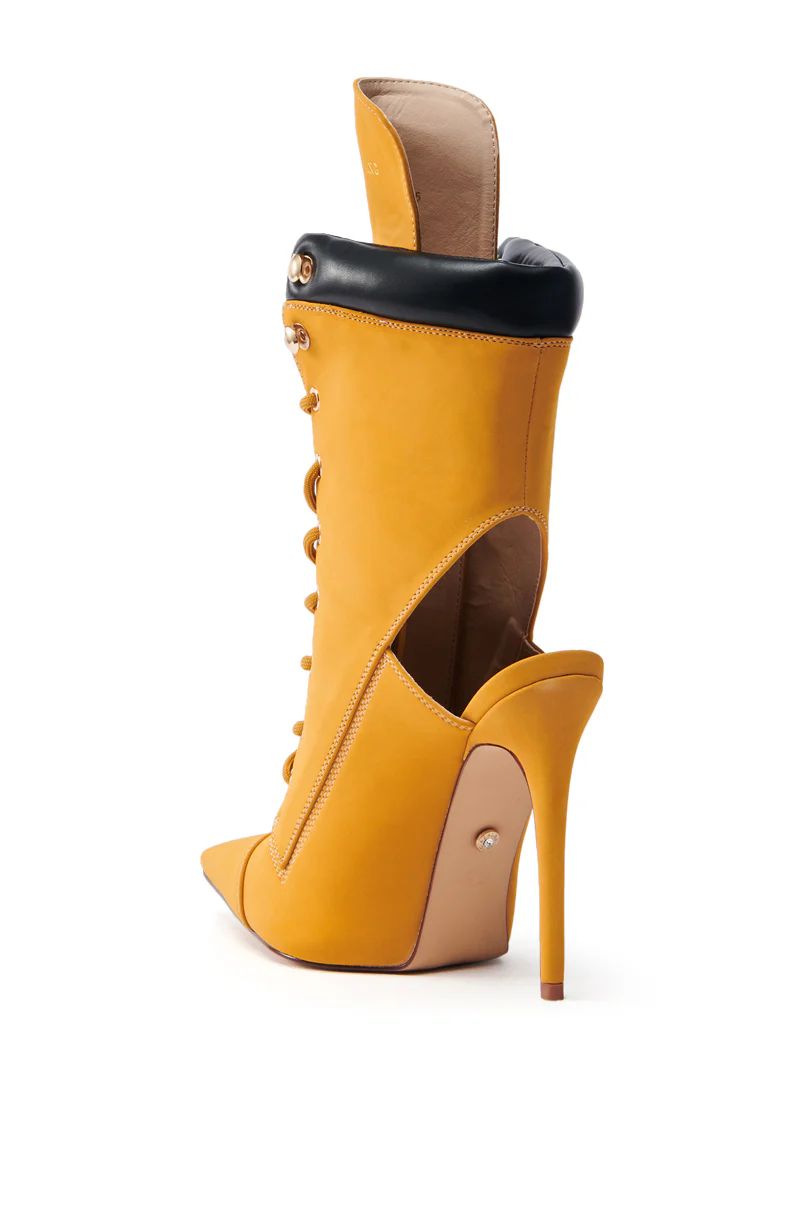 AZALEA WANG XIOMARA YELLOW LACE UP STILETTO BOOTIE - Image 7