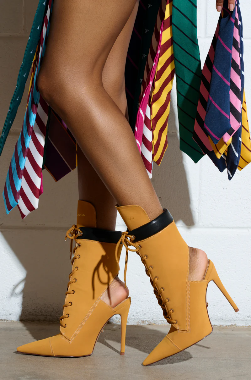 AZALEA WANG XIOMARA YELLOW LACE UP STILETTO BOOTIE - Image 9