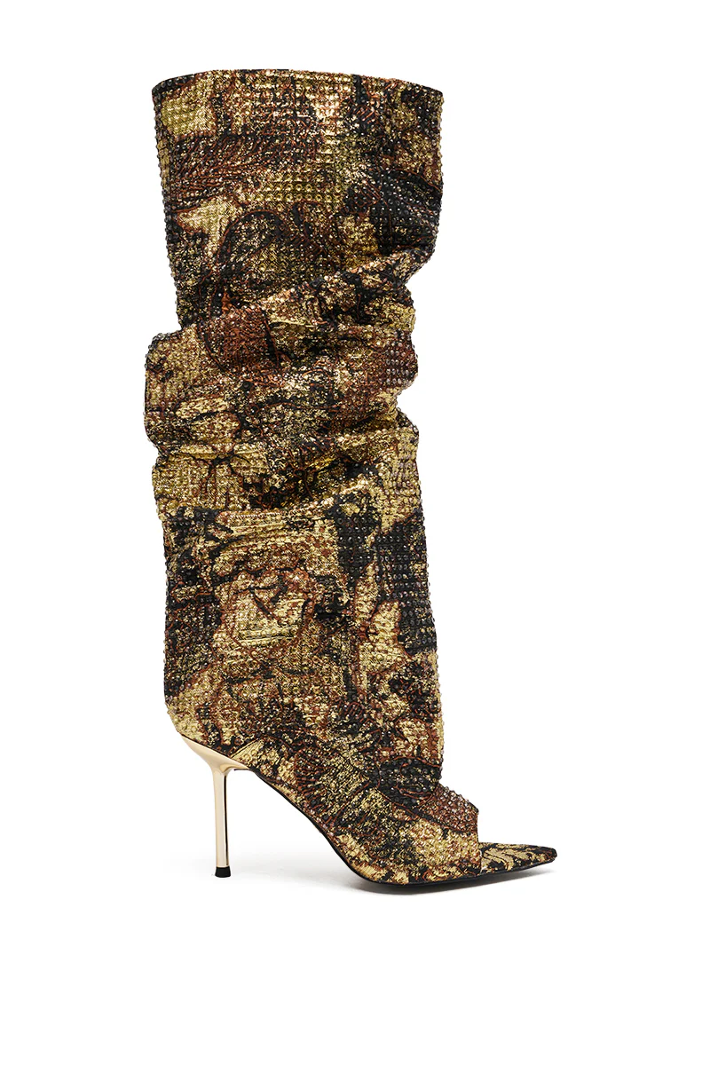 AZALEA WANG YARDLEY MULTI GOLD RHINESTONE COVERED OPEN TOE BOOT - Image 4