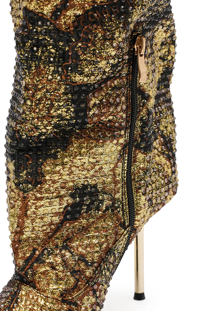 AZALEA WANG YARDLEY MULTI GOLD RHINESTONE COVERED OPEN TOE BOOT - Image 7
