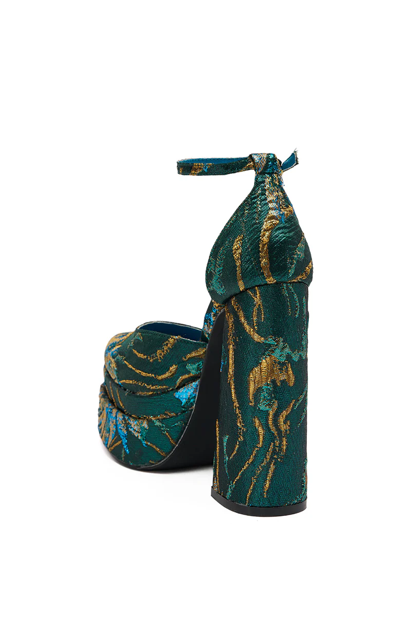 AZALEA WANG ZIPPHORA BLUE BROCADE CHUNKY PUMP - Image 6