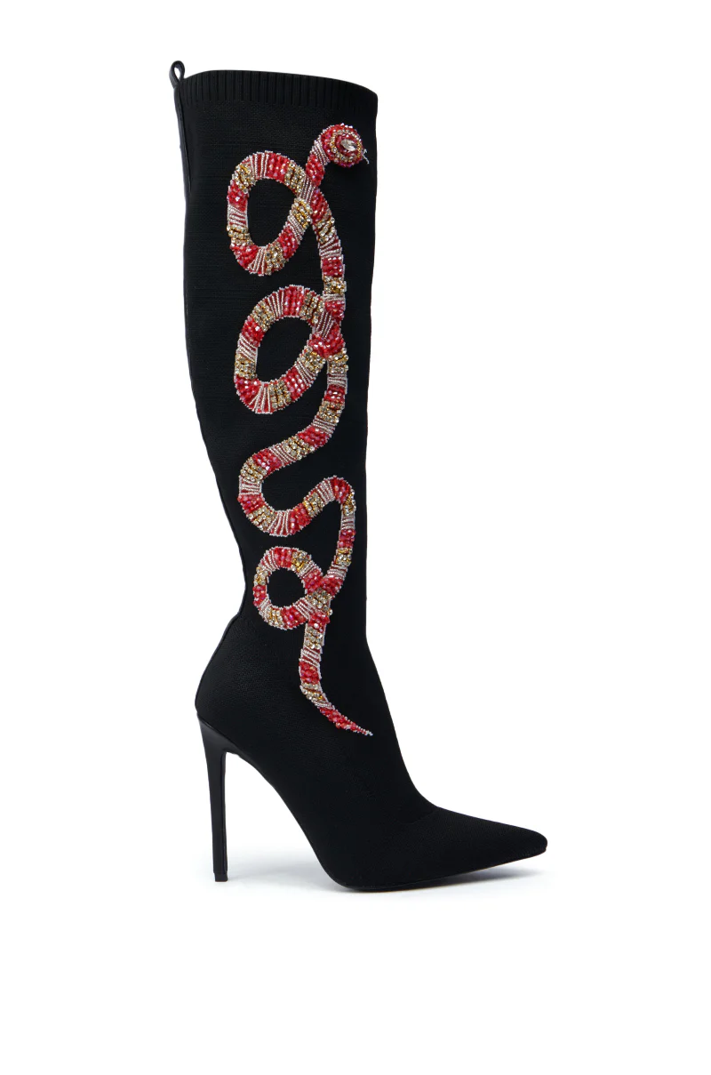 AZALEA WANG ZERAH BLACK EMBELLISHED SNAKE BOOT - Image 3