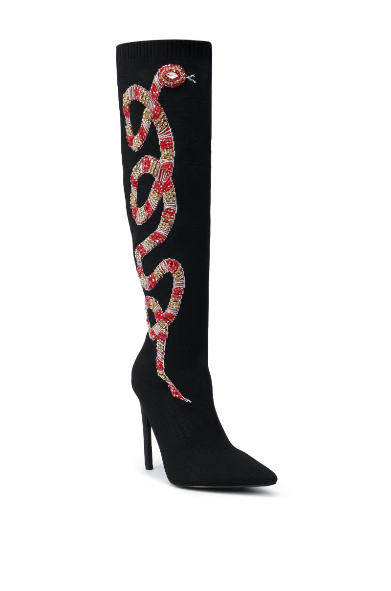 AZALEA WANG ZERAH BLACK EMBELLISHED SNAKE BOOT - Image 4