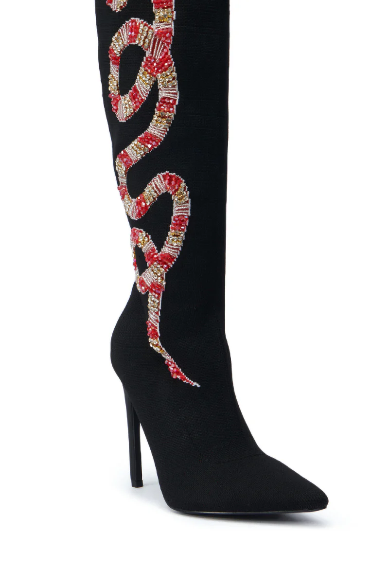 AZALEA WANG ZERAH BLACK EMBELLISHED SNAKE BOOT - Image 6