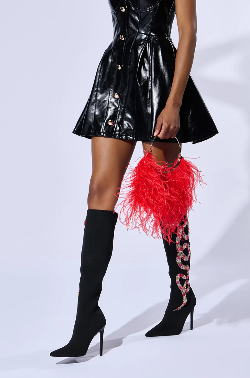 AZALEA WANG ZERAH BLACK EMBELLISHED SNAKE BOOT - Image 7