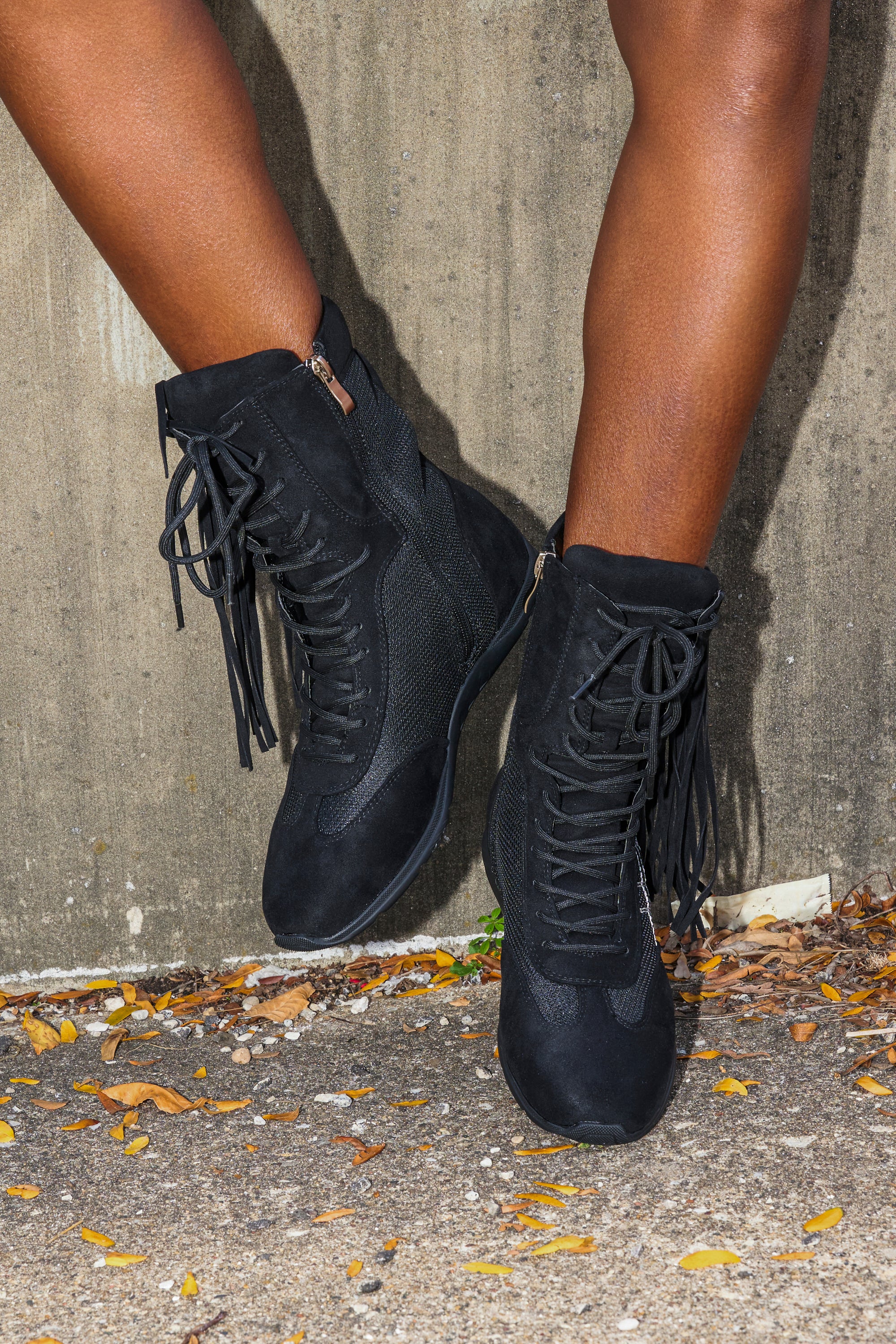 AZALEA WANG ZITHER BLACK FLAT FRINGE BOOTIE - Image 2