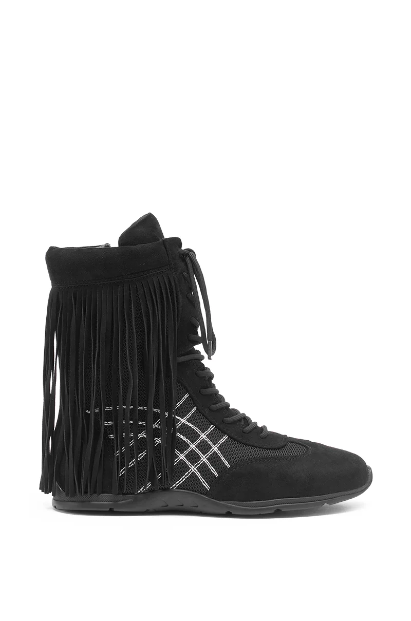 AZALEA WANG ZITHER BLACK FLAT FRINGE BOOTIE - Image 3