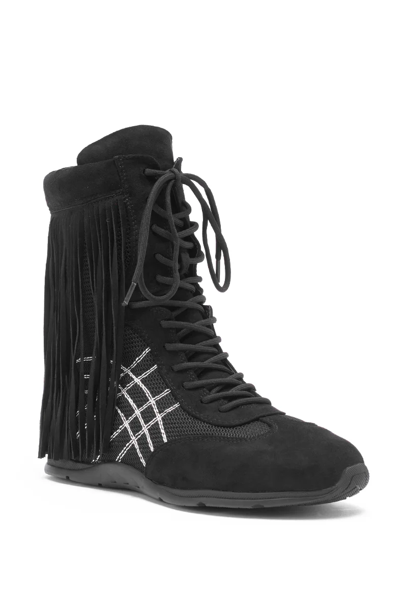 AZALEA WANG ZITHER BLACK FLAT FRINGE BOOTIE - Image 4