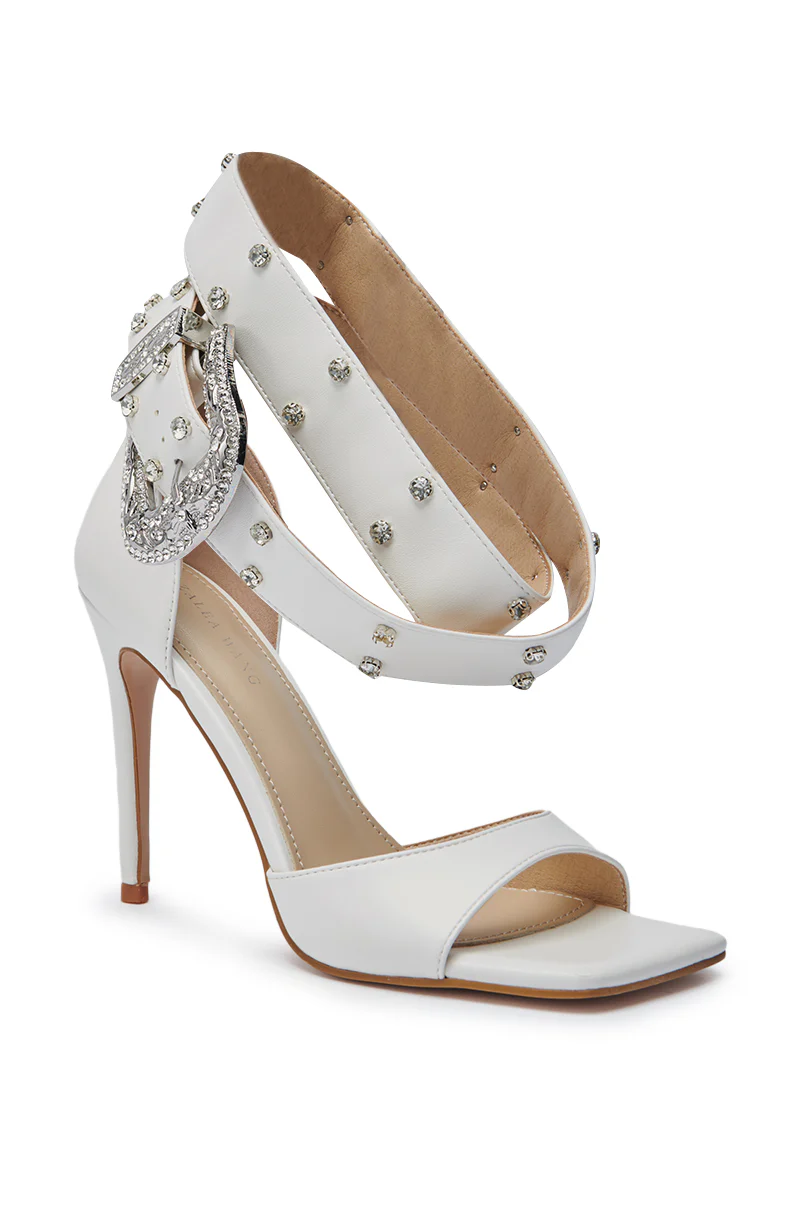AZALEA WANG ZORKA WHITE WESTERN BUCKLE STILETTO SANDAL - Image 5
