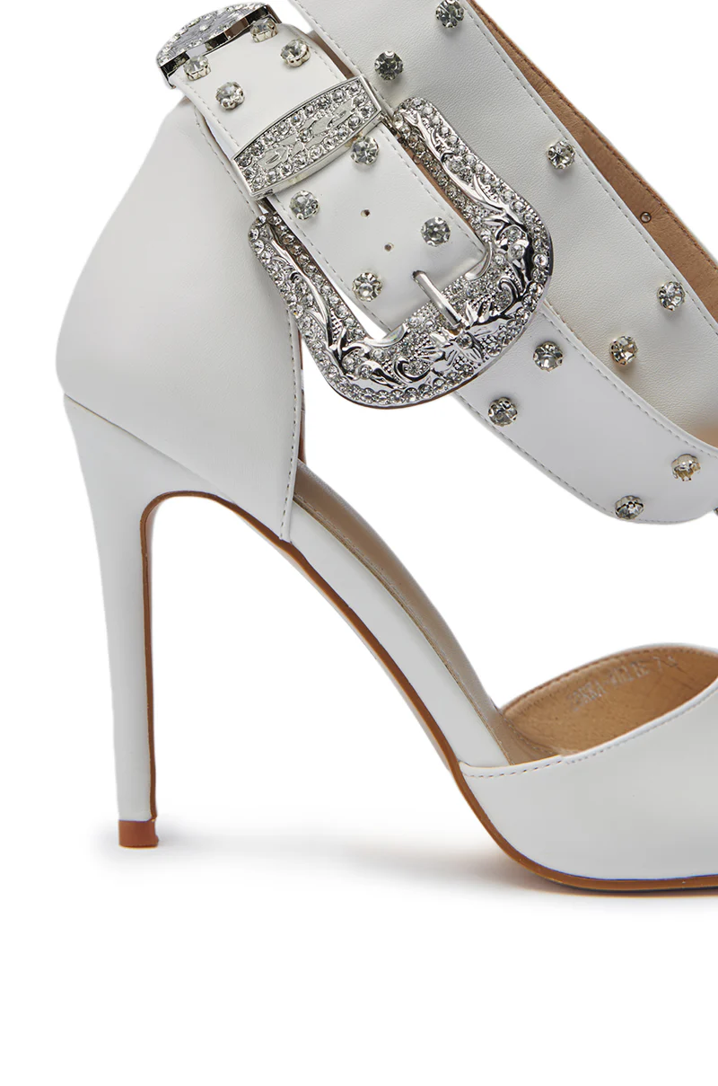 AZALEA WANG ZORKA WHITE WESTERN BUCKLE STILETTO SANDAL - Image 7