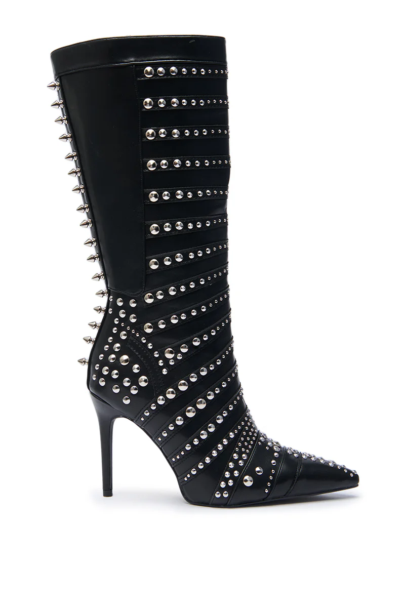 AZALEA WANG ZOX BLACK RHINESTONE AND STUDDED BLACK BOOTIE - Image 3