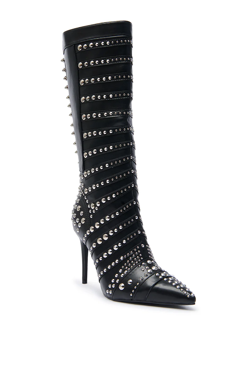 AZALEA WANG ZOX BLACK RHINESTONE AND STUDDED BLACK BOOTIE - Image 4