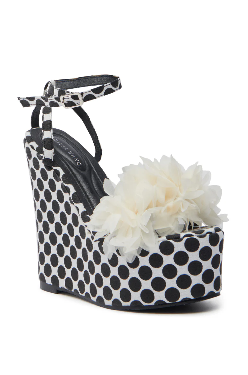 AZALEA WANG SERAIAH BLACK AND WHITE POLKA DOT WEDGE SANDAL - Image 7