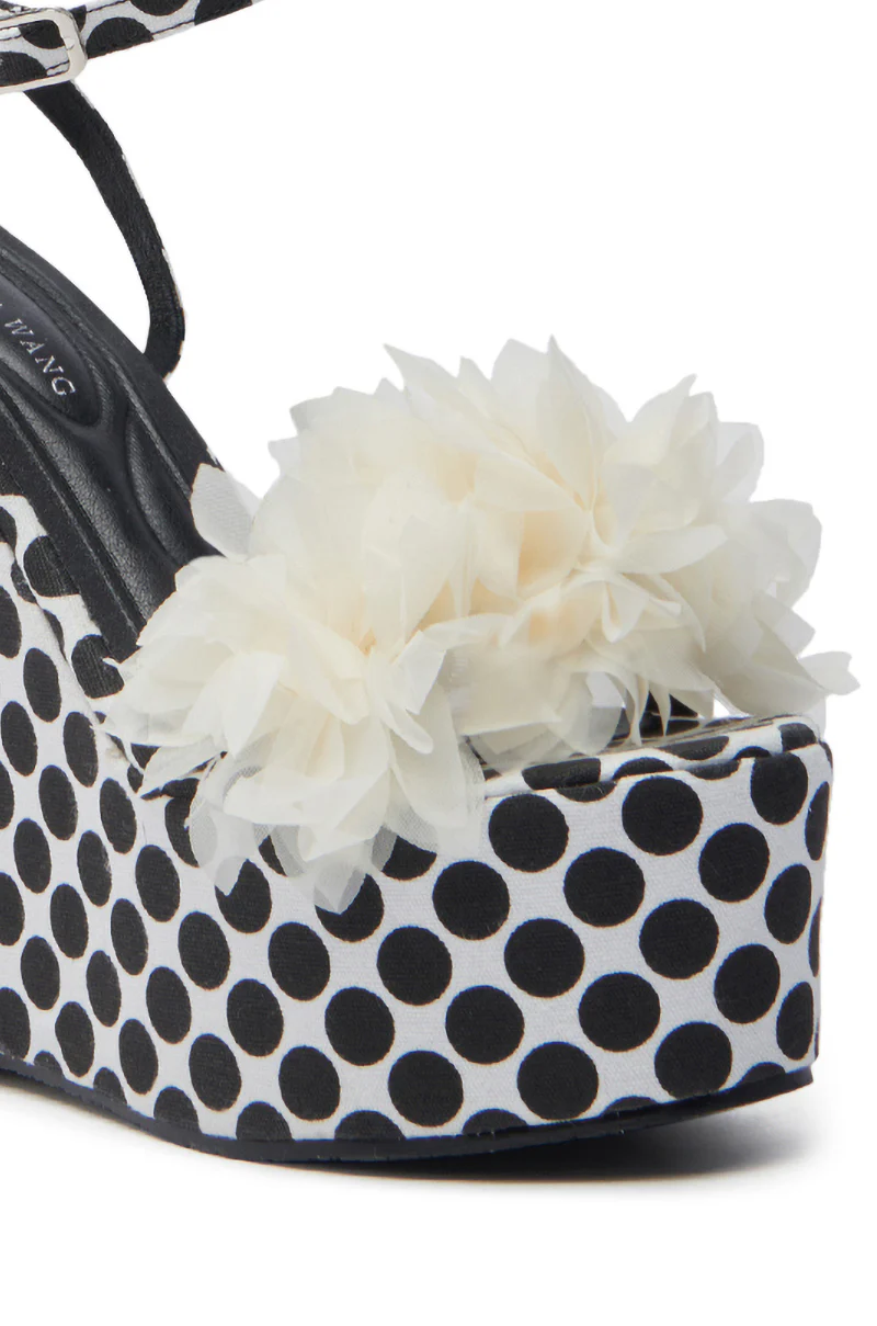 AZALEA WANG SERAIAH BLACK AND WHITE POLKA DOT WEDGE SANDAL - Image 9