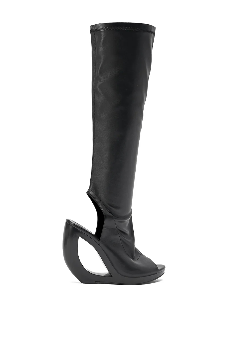 AZEALA WANG ILYSSA BLACK NOVELTY WEDGE KNEE HIGH BOOTIE - Image 5