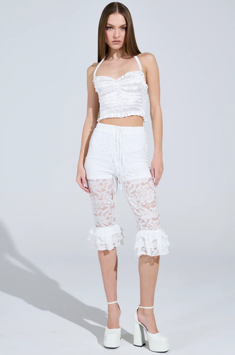 BABY DOLL RUCHED SATIN HALTER TOP IN WHITE - Image 6
