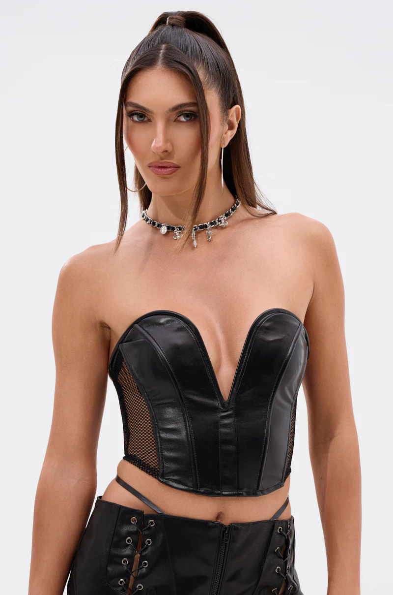 BABY GIRL FAUX LEATHER WITH MESH PANEL CORSET - Image 2