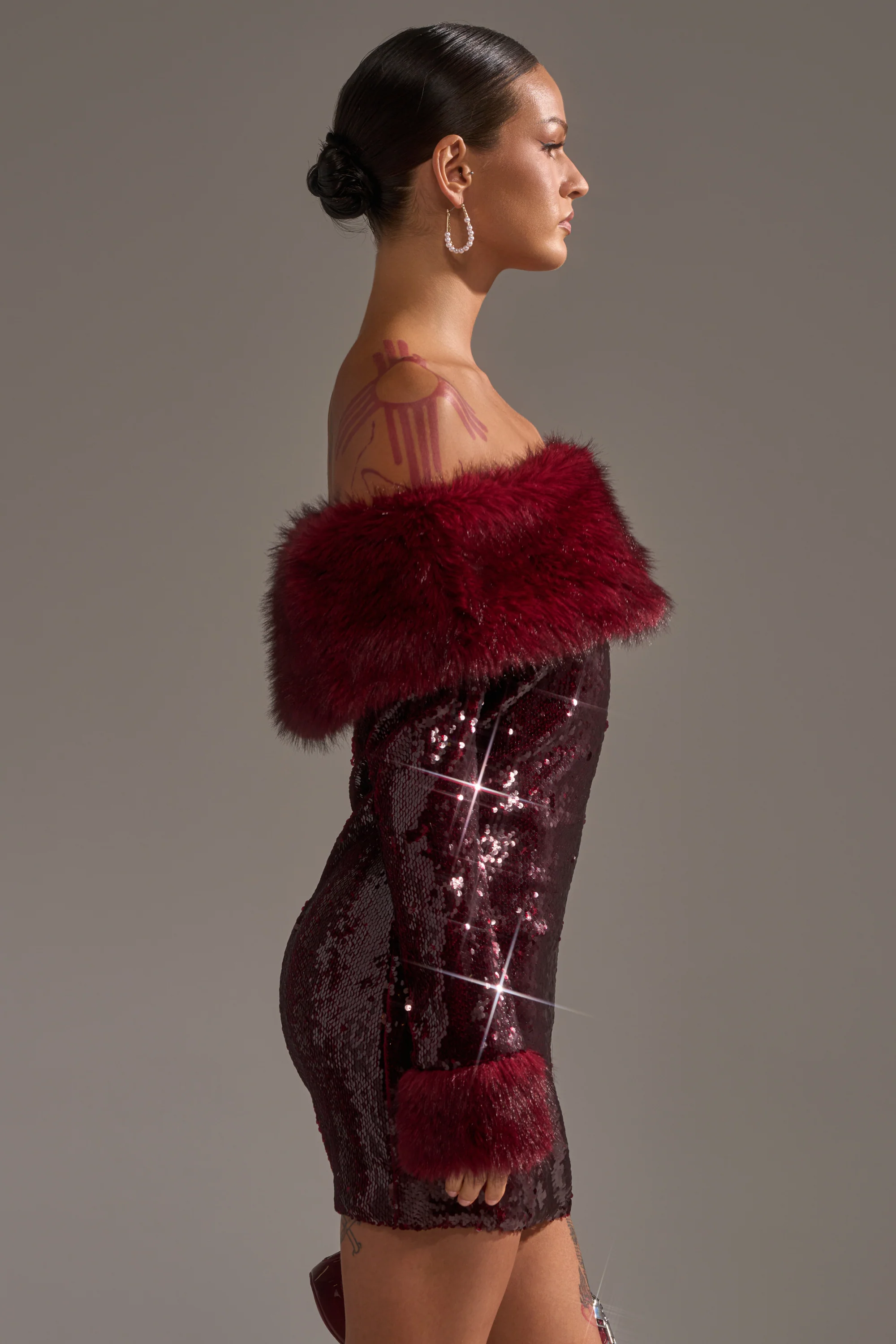 BABY IT'S COLD OUTSIDE FUR TRIM SEQUIN MINI DRESS - Image 5