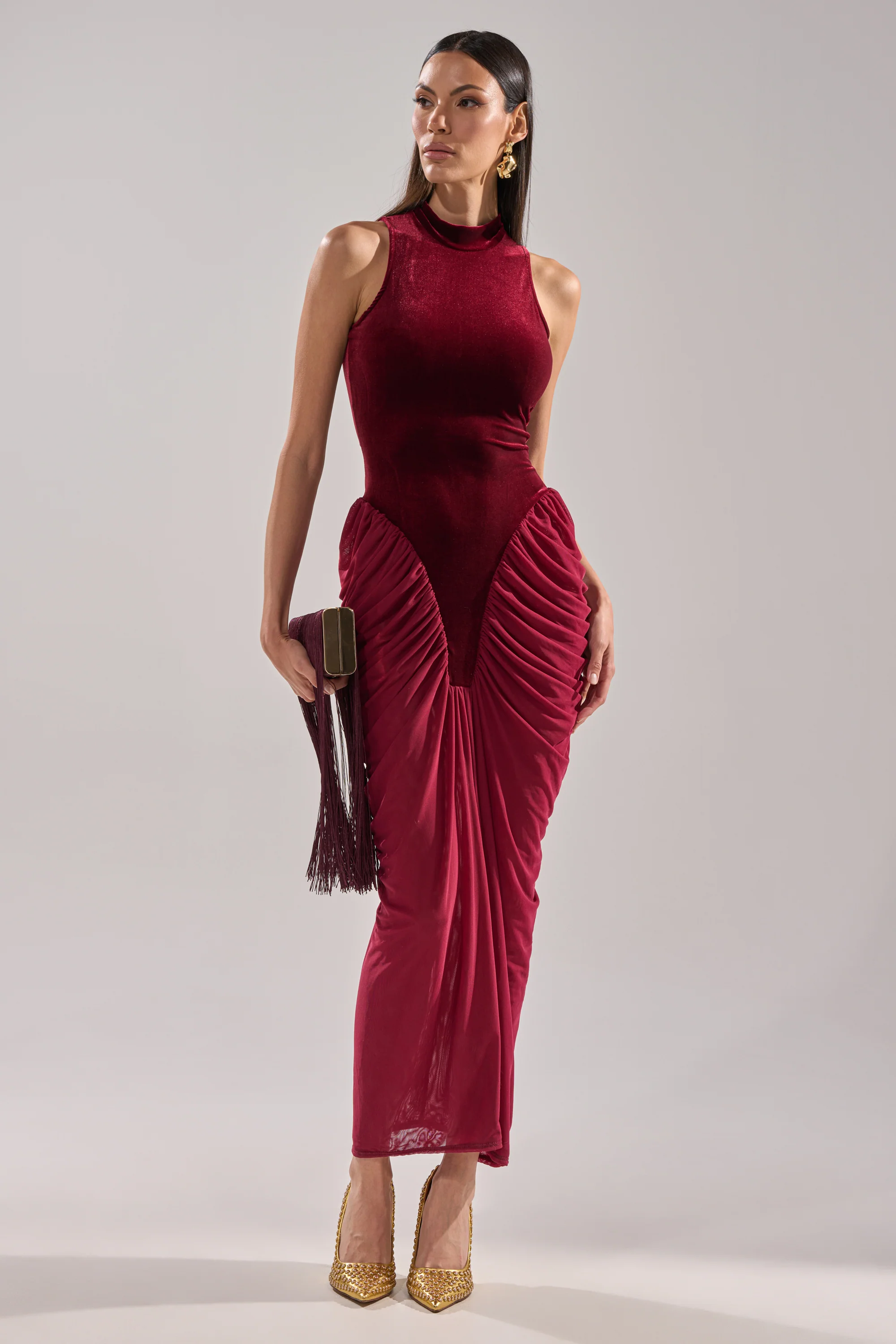 BABY ITS COLD OUTSIDE VELVET RUCHED MAXI DRESS - Image 5