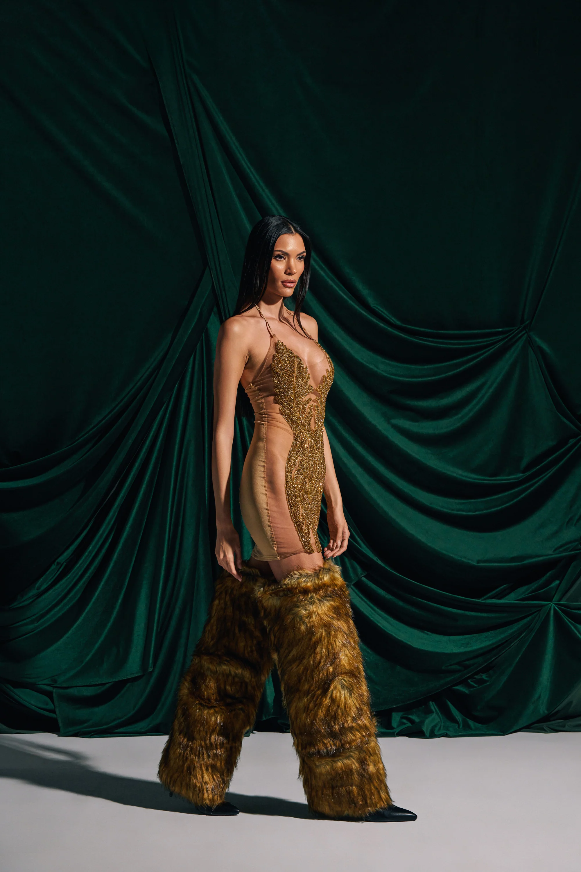 BABY PLEASE MINI DRESS IN GOLD - Image 3