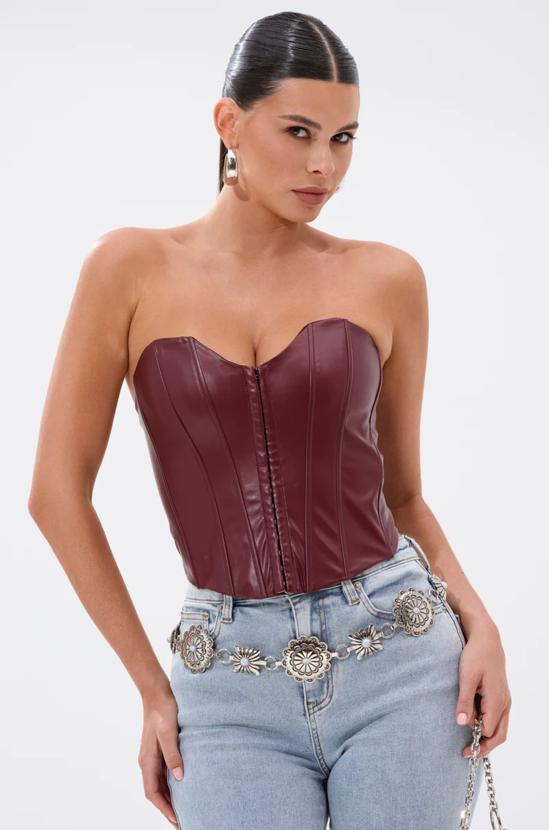 BACK IT UP CORSET TOP IN BURGUNDY - Image 2
