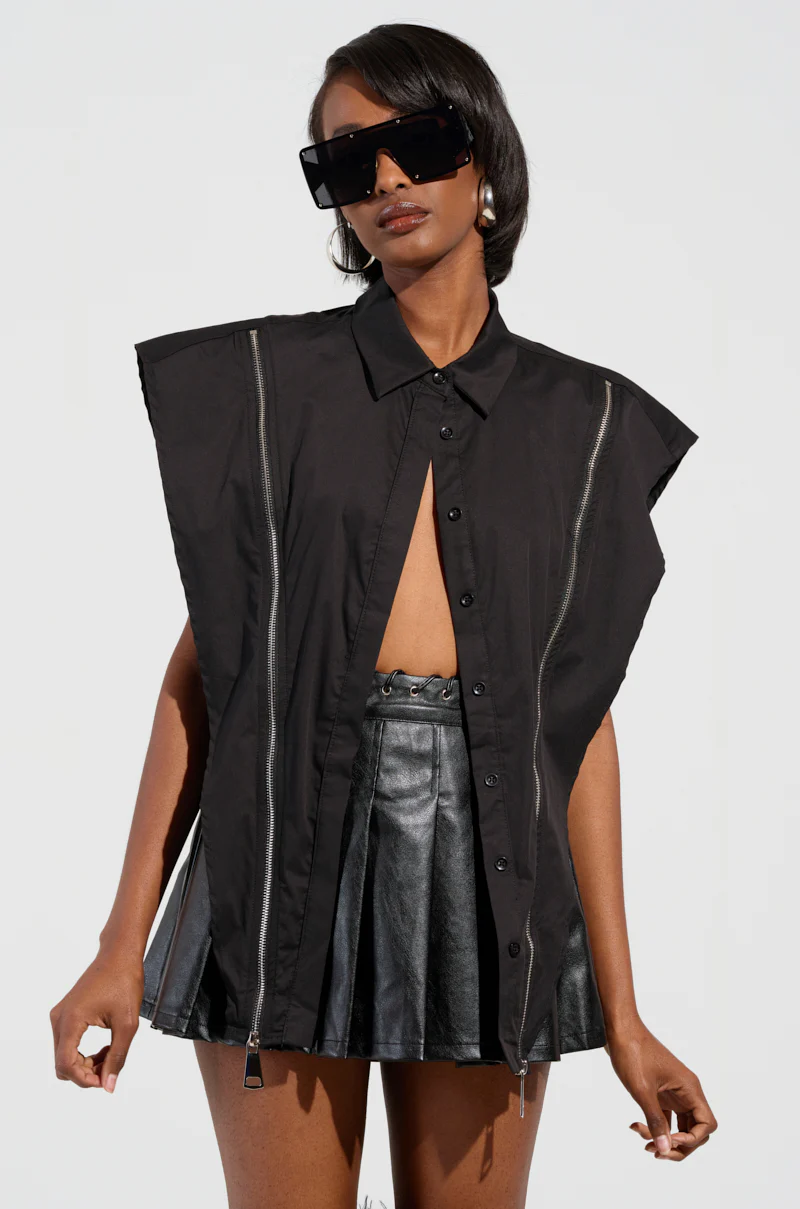 BAD GIRL ZIPPER DETAIL BUTTON DOWN SHIRT - Image 2