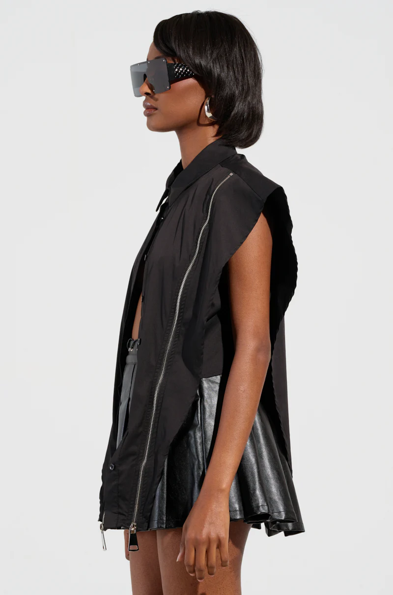 BAD GIRL ZIPPER DETAIL BUTTON DOWN SHIRT - Image 3