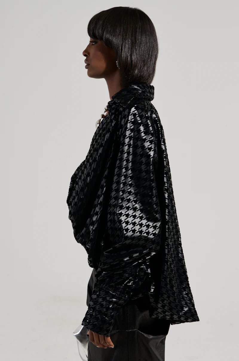 BADDEST OF EM ALL HOUNDSTOOTH FAUX LEATHER BLOUSE - Image 3