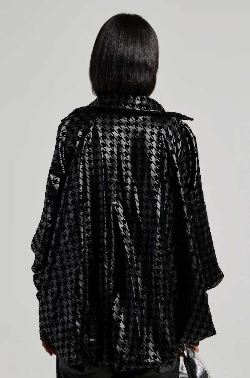 BADDEST OF EM ALL HOUNDSTOOTH FAUX LEATHER BLOUSE - Image 4