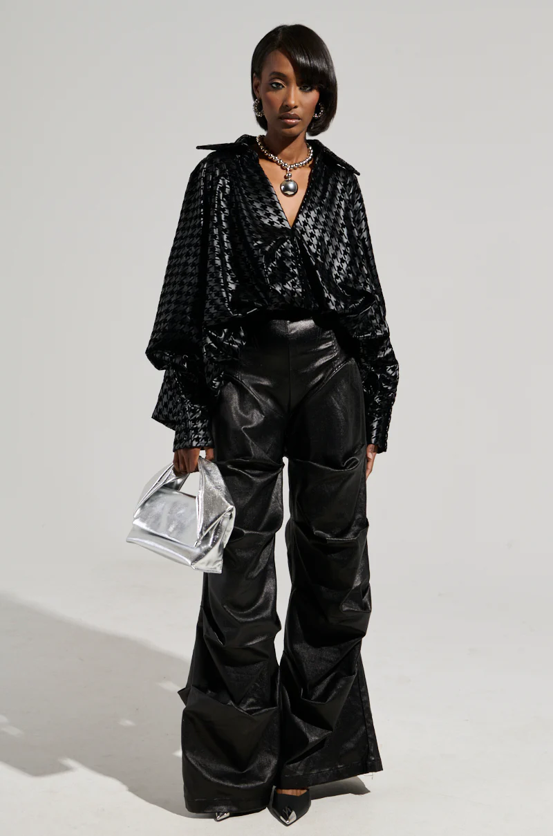 BADDEST OF EM ALL HOUNDSTOOTH FAUX LEATHER BLOUSE - Image 5