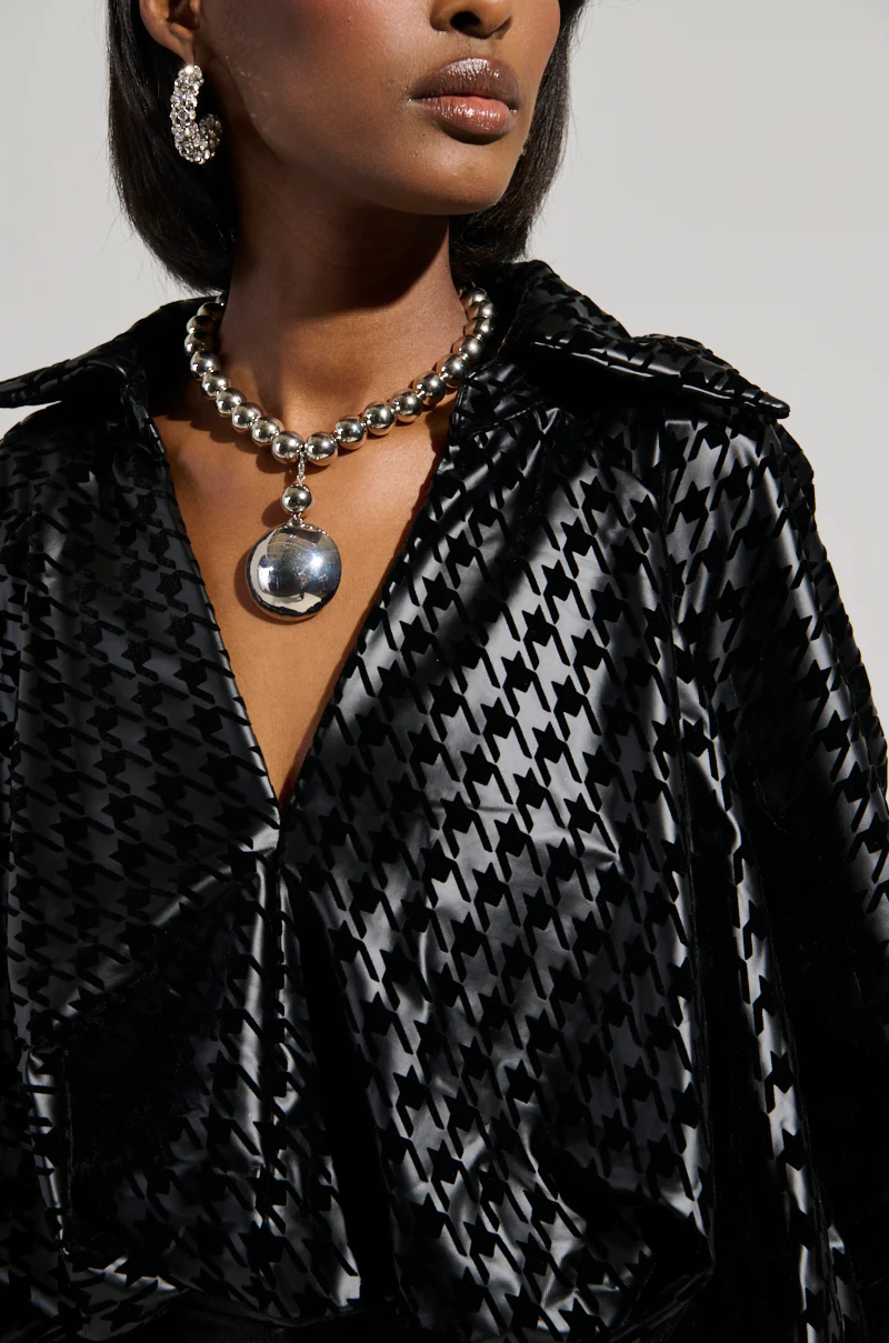 BADDEST OF EM ALL HOUNDSTOOTH FAUX LEATHER BLOUSE - Image 6