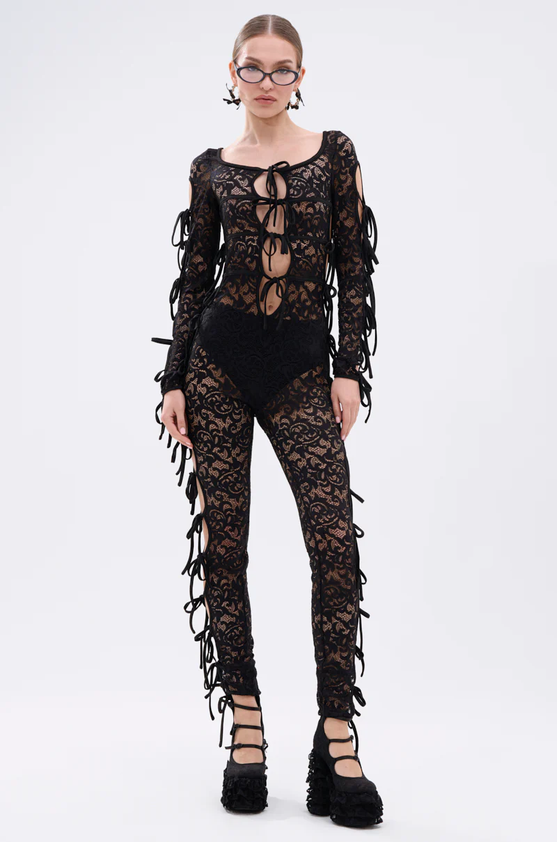 BADDIE ALERT LACE JUMPSUIT WITH TIES - Image 2