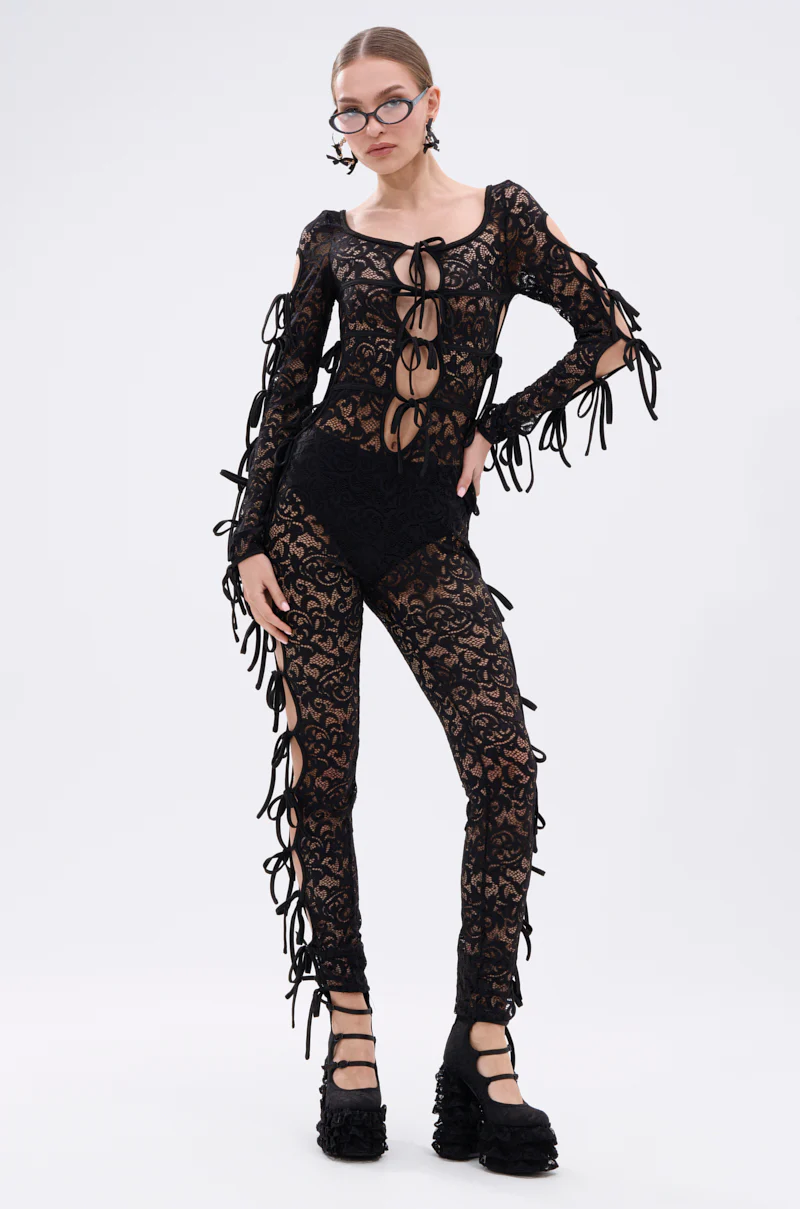 BADDIE ALERT LACE JUMPSUIT WITH TIES - Image 3