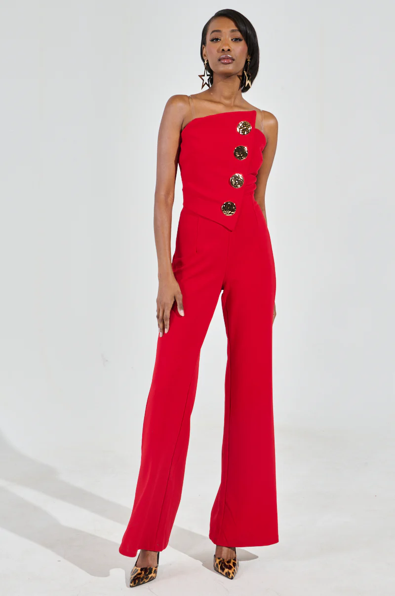 BADDIE STRAPLESS JUMPSUIT WITH GOLD BUTTONS - Image 2