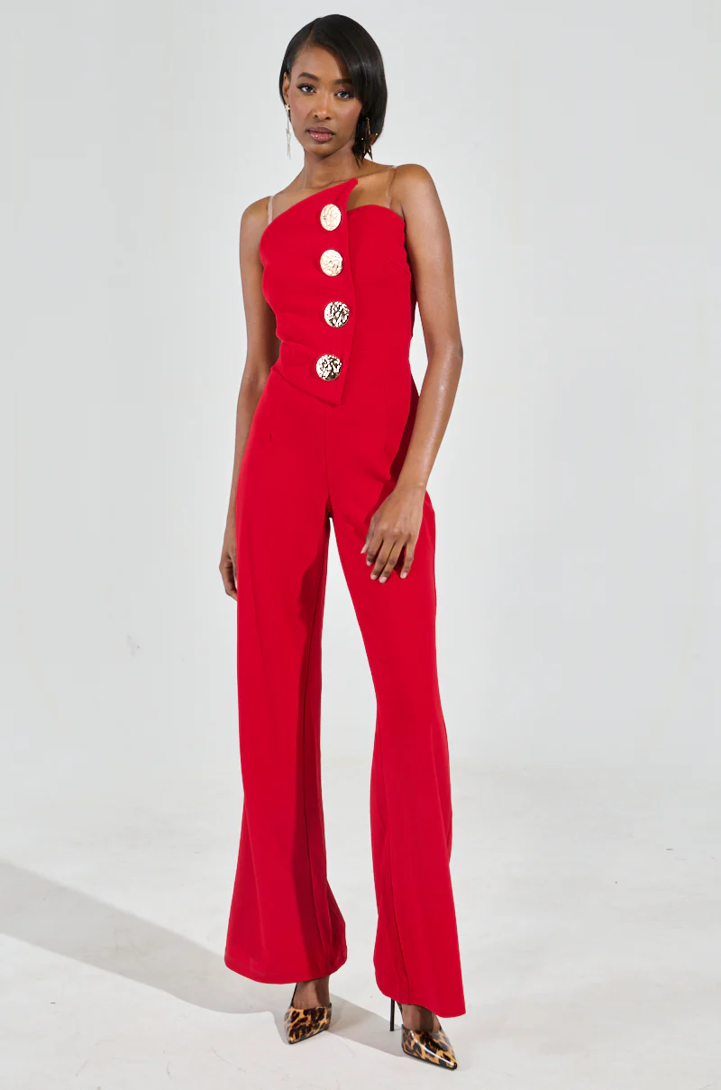 BADDIE STRAPLESS JUMPSUIT WITH GOLD BUTTONS - Image 3