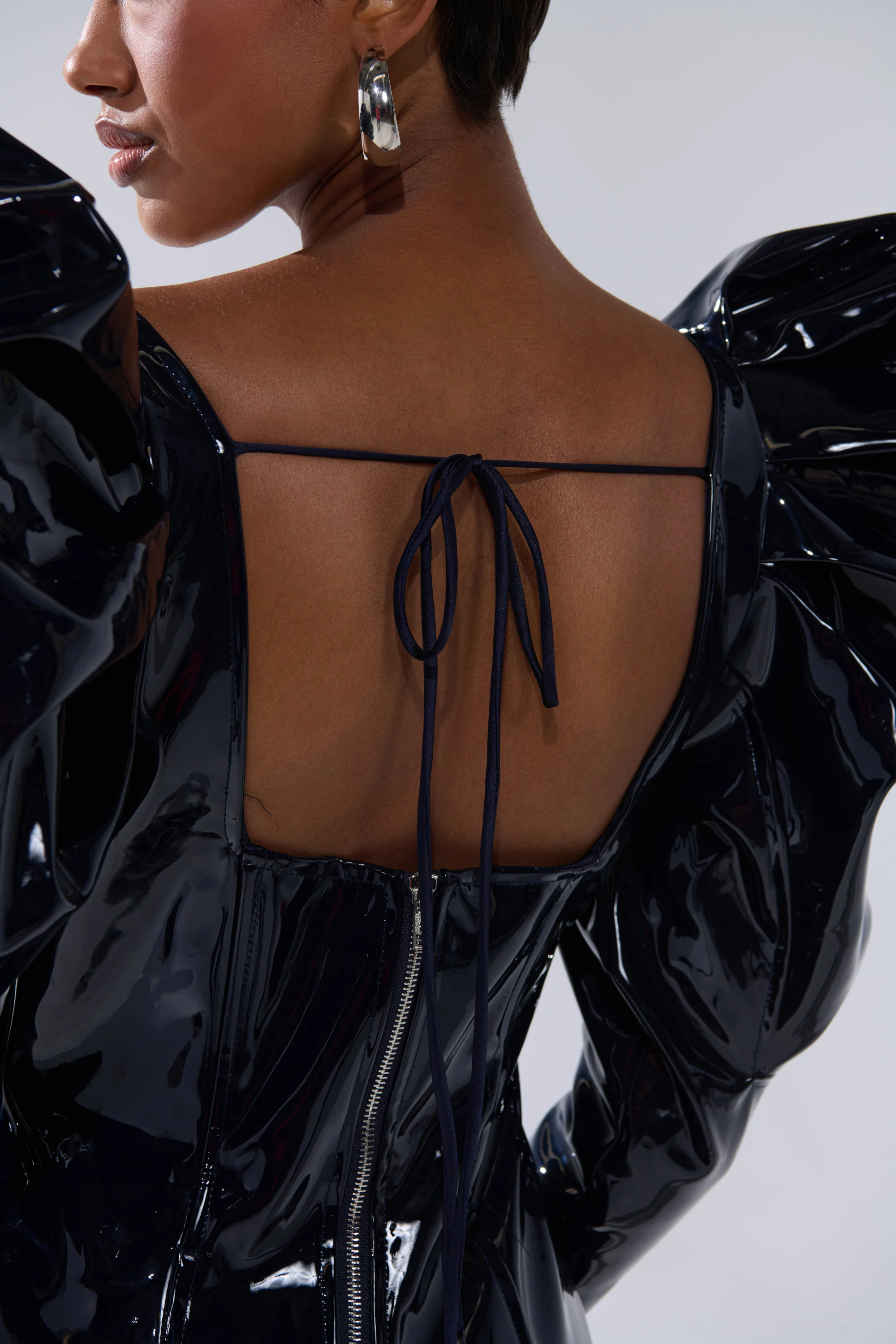 BADDIES ONLY PATENT MINI DRESS IN NAVY - Image 6