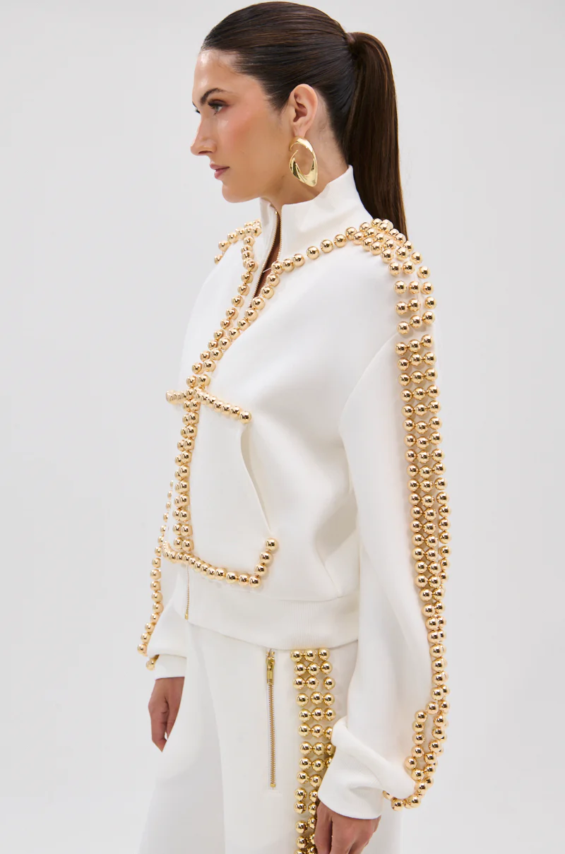 BALLS TO THE WALL ZIP UP SWEATSHIRT IN WHITE - Image 3
