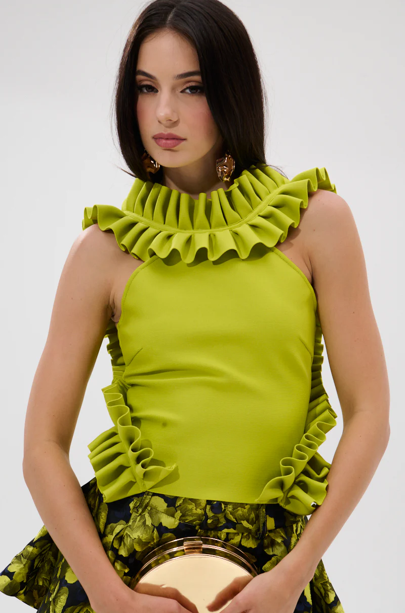 BAROQUE MOCK NECK TOP IN CHARTREUSE - Image 2