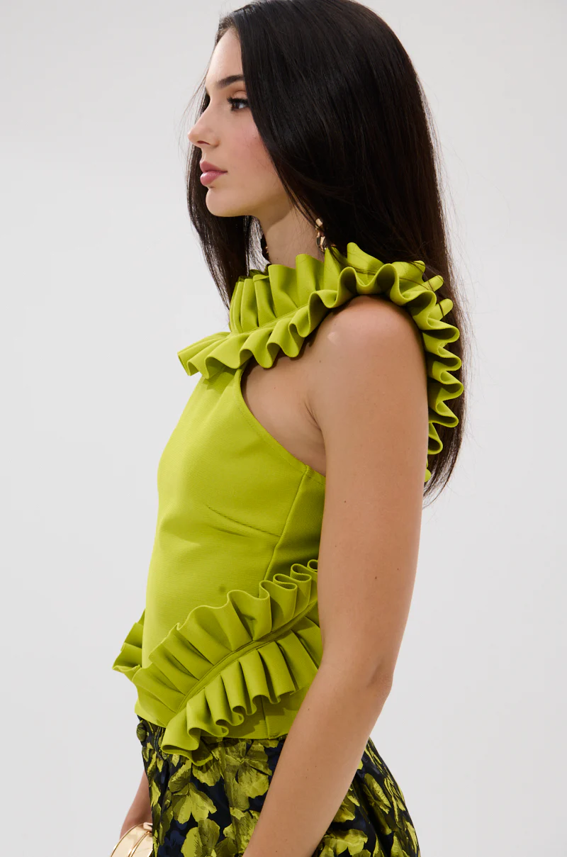 BAROQUE MOCK NECK TOP IN CHARTREUSE - Image 3