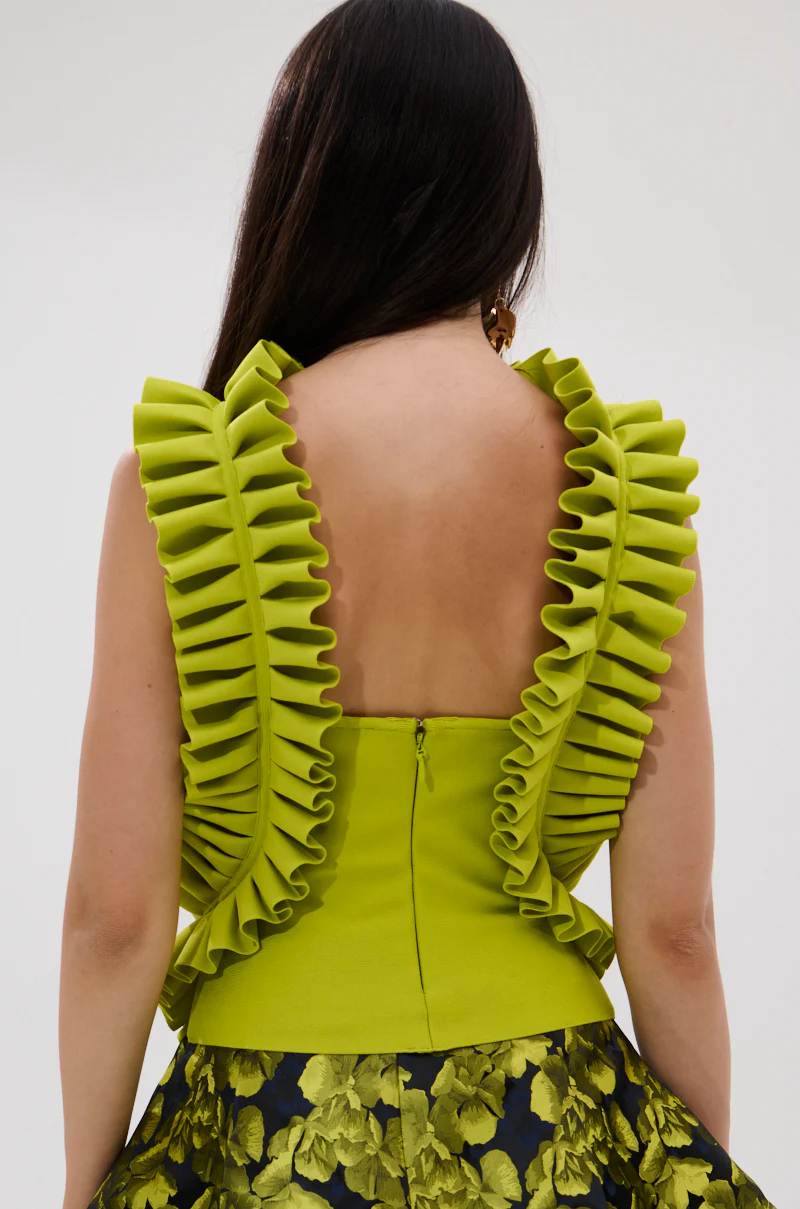 BAROQUE MOCK NECK TOP IN CHARTREUSE - Image 4