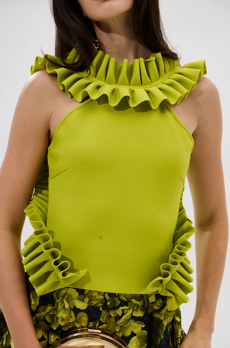 BAROQUE MOCK NECK TOP IN CHARTREUSE - Image 7