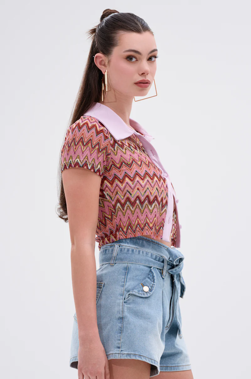 BEACHY BLISS CROCHET SHORT SLEEVE BUTTON DOWN - Image 2