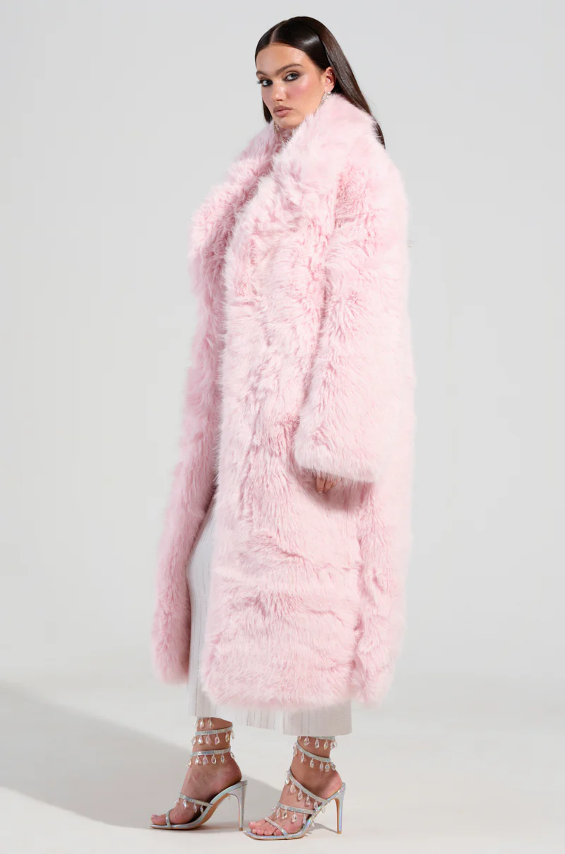 BEAR HUG LUXE FAUX FUR TRENCH COAT IN PINK - Image 5