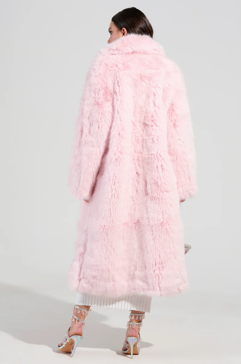 BEAR HUG LUXE FAUX FUR TRENCH COAT IN PINK - Image 6