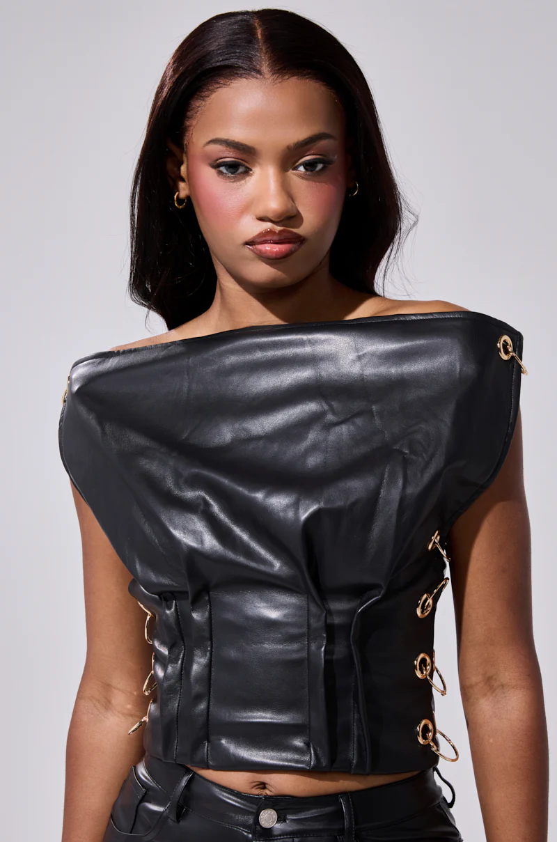 BEGGING ME TO LEAVE FAUX LEATHER BLOUSE WITH GROMMETS - Image 2